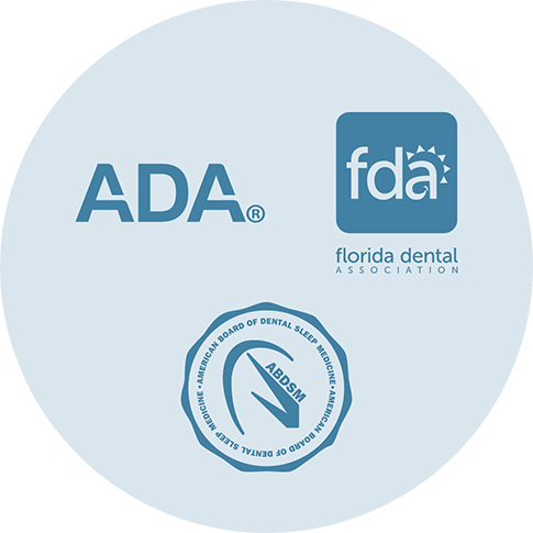 Credentials of Dr. Yitta Garden for ADA - American Dental Association, FDA - Florida Dental Association, and ABDSM - American Board of Dental Sleep Medicine